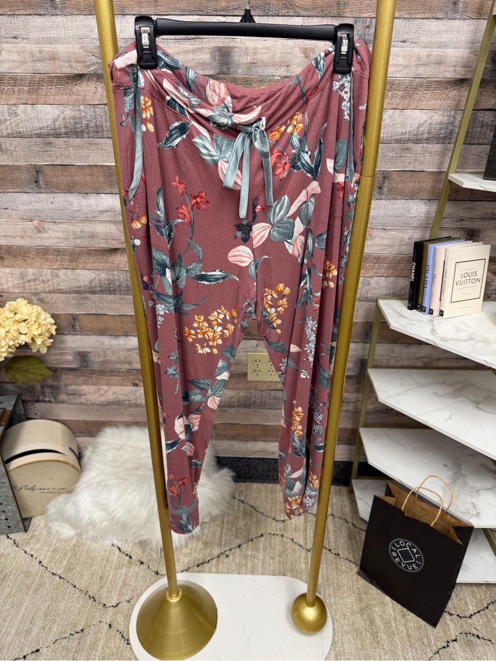 Soma dusty pink botanical print sleep/lounge pants L